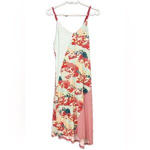 Patchwork Spaghetti Strap Dress with Asymmetrical Hem